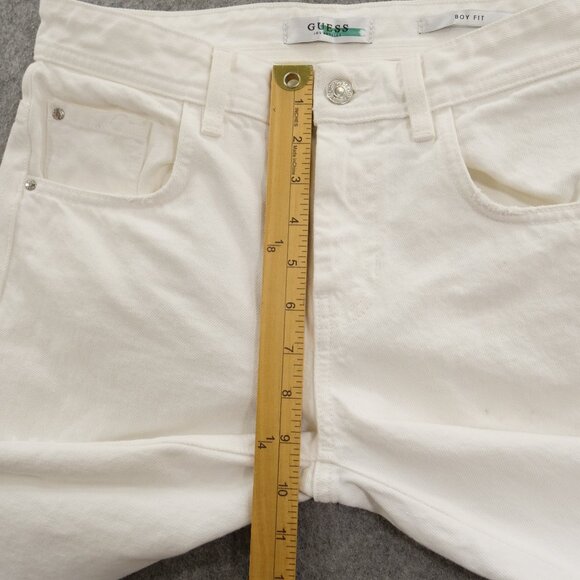 Guess Jeans Womens 25 White Boy Fit Mid Rise Distressed Zip Fly New - Picture 12 of 15
